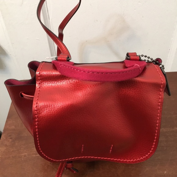 Coach Red Metallic Derby Backpack Pebble Leather Brand new with tag . - Picture 9 of 15